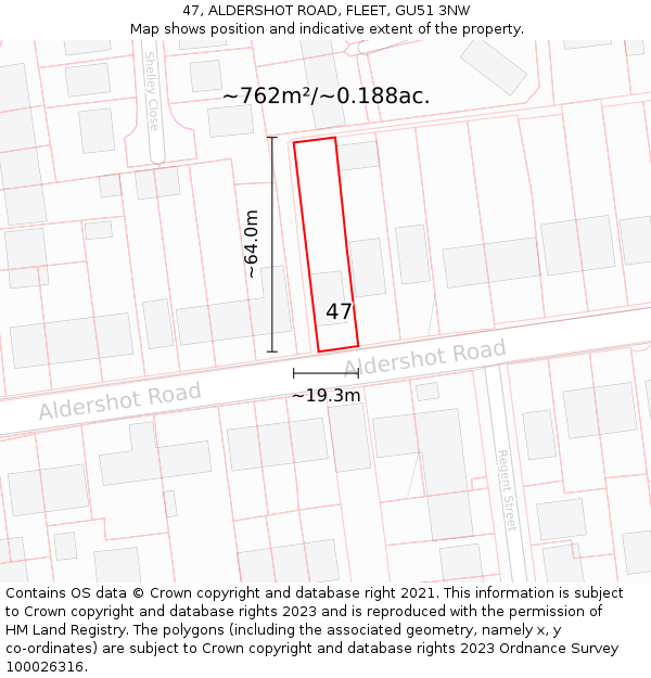 47, ALDERSHOT ROAD, FLEET, GU51 3NW: Plot and title map