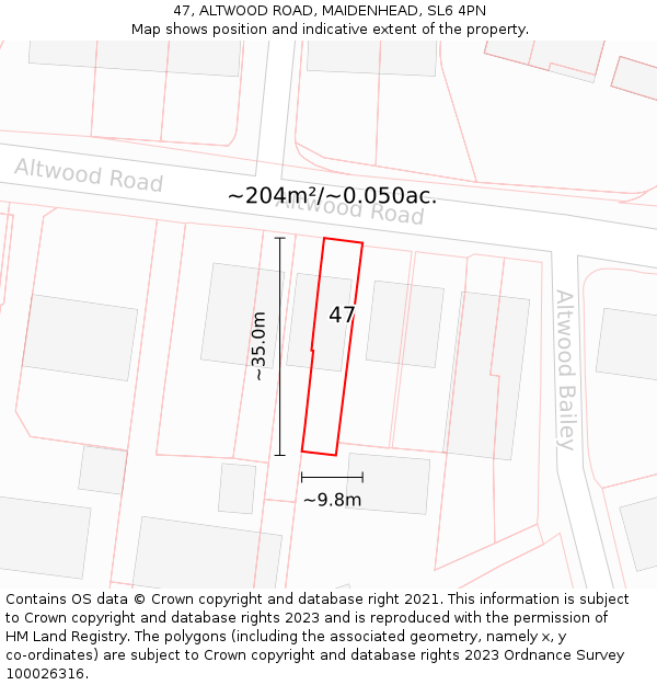 47, ALTWOOD ROAD, MAIDENHEAD, SL6 4PN: Plot and title map