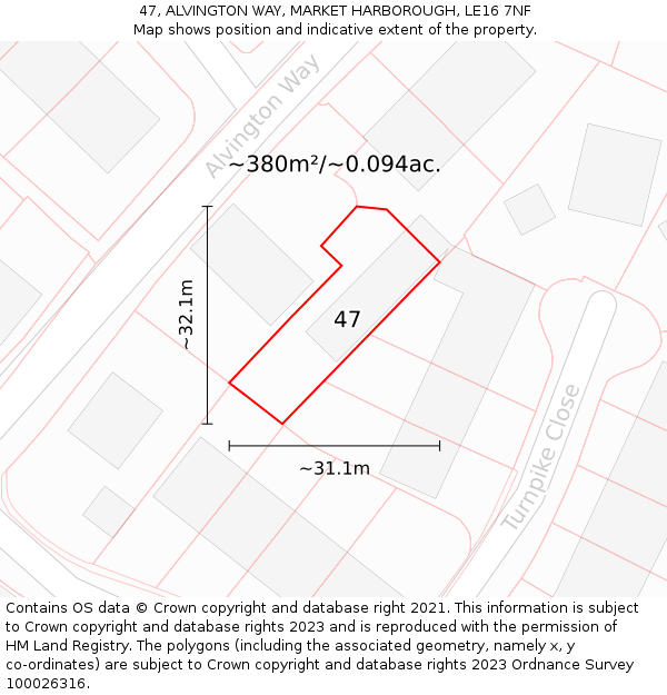47, ALVINGTON WAY, MARKET HARBOROUGH, LE16 7NF: Plot and title map