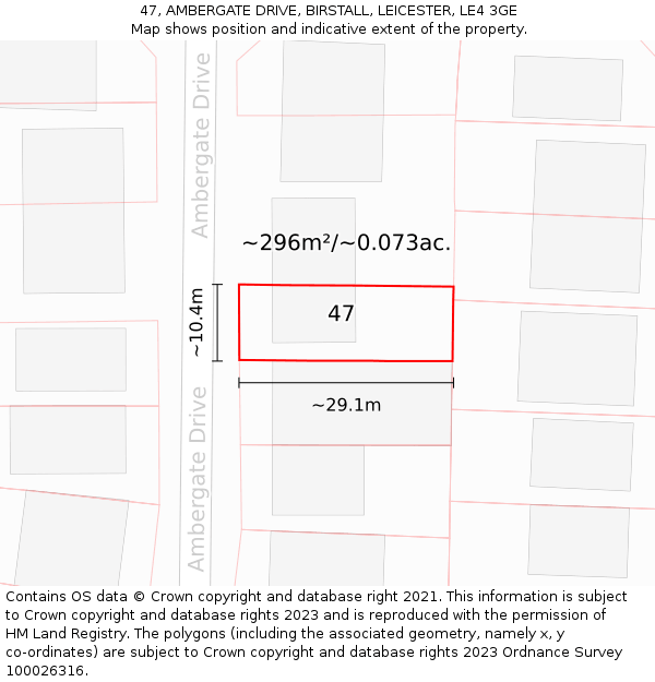 47, AMBERGATE DRIVE, BIRSTALL, LEICESTER, LE4 3GE: Plot and title map