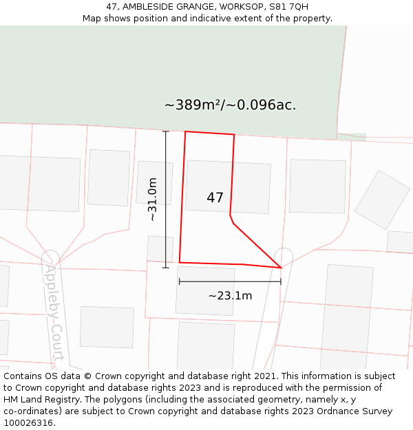 47, AMBLESIDE GRANGE, WORKSOP, S81 7QH: Plot and title map