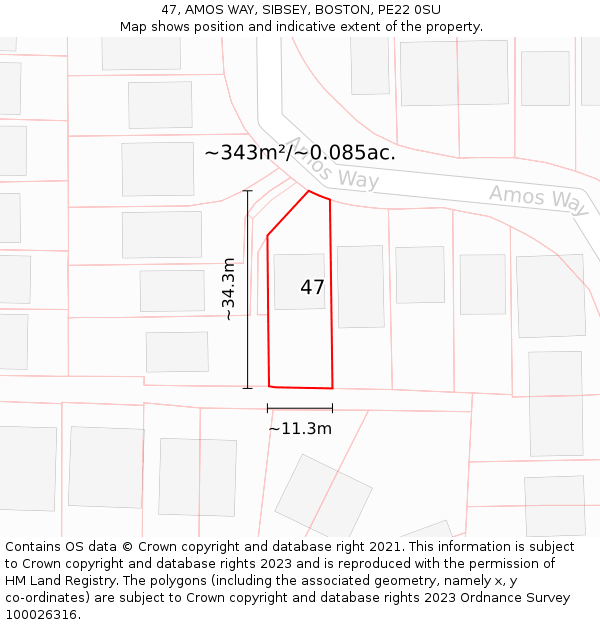 47, AMOS WAY, SIBSEY, BOSTON, PE22 0SU: Plot and title map