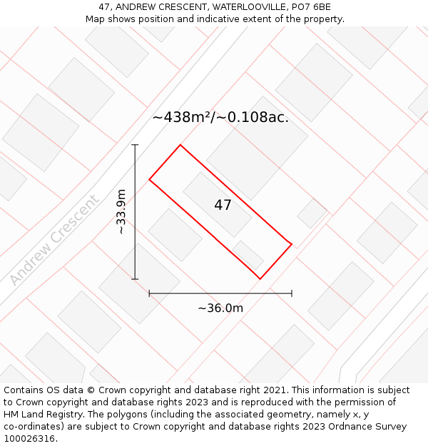 47, ANDREW CRESCENT, WATERLOOVILLE, PO7 6BE: Plot and title map