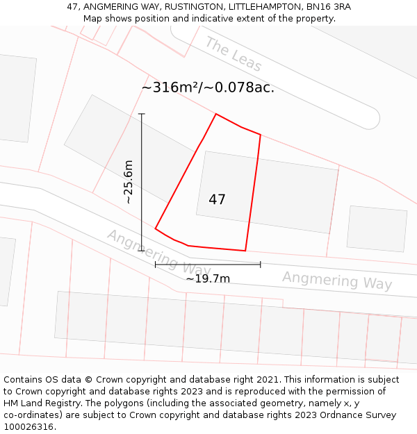 47, ANGMERING WAY, RUSTINGTON, LITTLEHAMPTON, BN16 3RA: Plot and title map