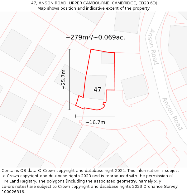 47, ANSON ROAD, UPPER CAMBOURNE, CAMBRIDGE, CB23 6DJ: Plot and title map