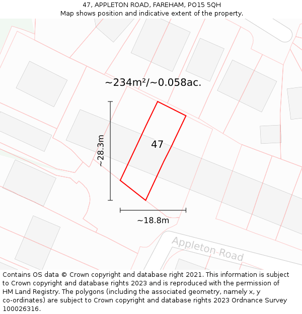 47, APPLETON ROAD, FAREHAM, PO15 5QH: Plot and title map