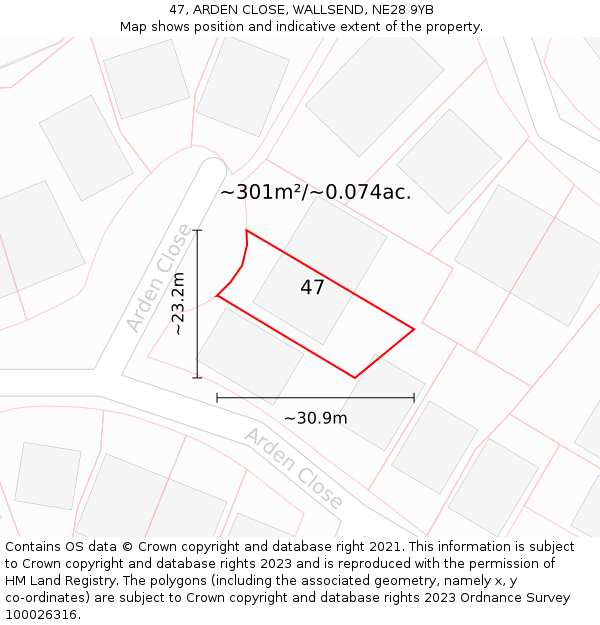 47, ARDEN CLOSE, WALLSEND, NE28 9YB: Plot and title map