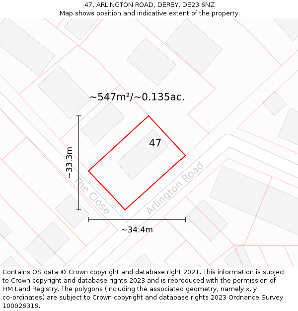 47, ARLINGTON ROAD, DERBY, DE23 6NZ: Plot and title map