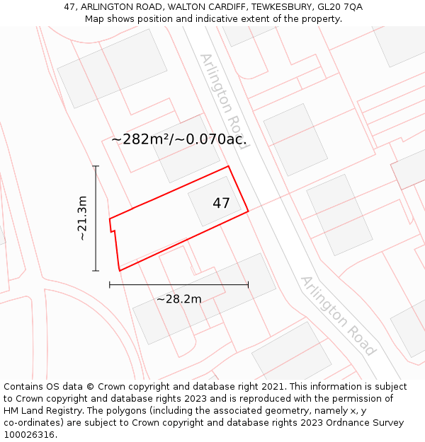 47, ARLINGTON ROAD, WALTON CARDIFF, TEWKESBURY, GL20 7QA: Plot and title map