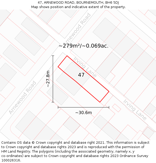 47, ARNEWOOD ROAD, BOURNEMOUTH, BH6 5DJ: Plot and title map