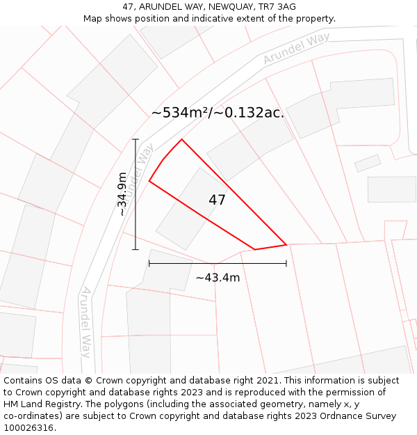 47, ARUNDEL WAY, NEWQUAY, TR7 3AG: Plot and title map