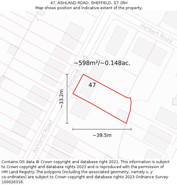 47, ASHLAND ROAD, SHEFFIELD, S7 1RH: Plot and title map