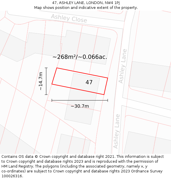 47, ASHLEY LANE, LONDON, NW4 1PJ: Plot and title map