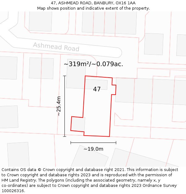 47, ASHMEAD ROAD, BANBURY, OX16 1AA: Plot and title map