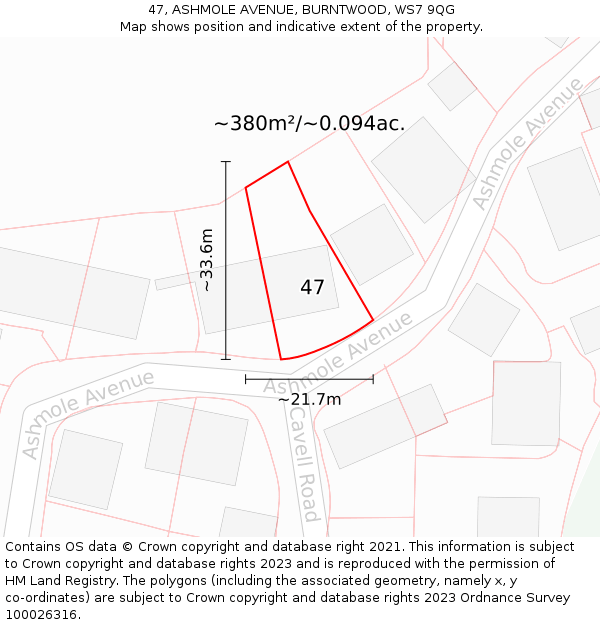 47, ASHMOLE AVENUE, BURNTWOOD, WS7 9QG: Plot and title map