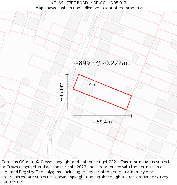 47, ASHTREE ROAD, NORWICH, NR5 0LR: Plot and title map