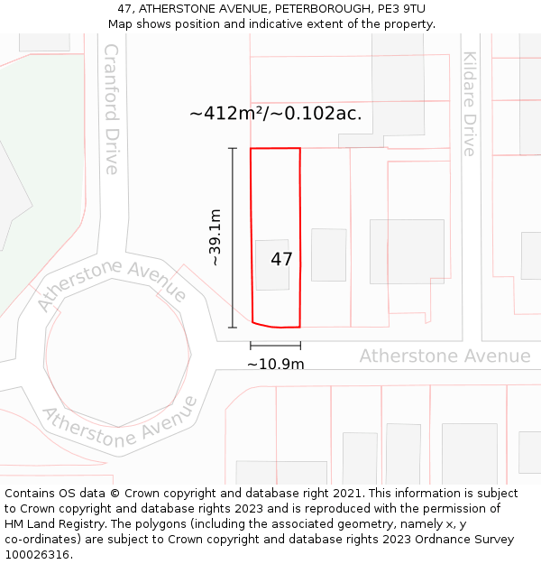 47, ATHERSTONE AVENUE, PETERBOROUGH, PE3 9TU: Plot and title map