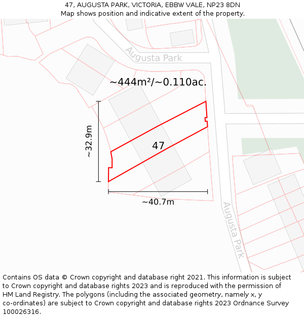 47, AUGUSTA PARK, VICTORIA, EBBW VALE, NP23 8DN: Plot and title map