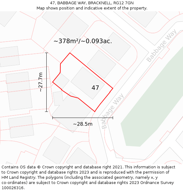 47, BABBAGE WAY, BRACKNELL, RG12 7GN: Plot and title map
