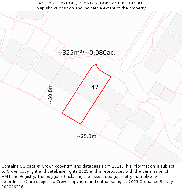 47, BADGERS HOLT, BRANTON, DONCASTER, DN3 3UT: Plot and title map