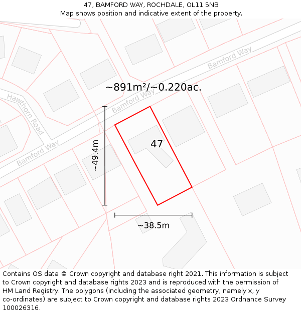 47, BAMFORD WAY, ROCHDALE, OL11 5NB: Plot and title map