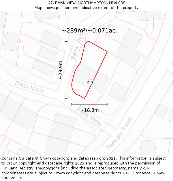 47, BANK VIEW, NORTHAMPTON, NN4 0RS: Plot and title map