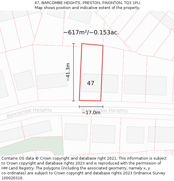 47, BARCOMBE HEIGHTS, PRESTON, PAIGNTON, TQ3 1PU: Plot and title map