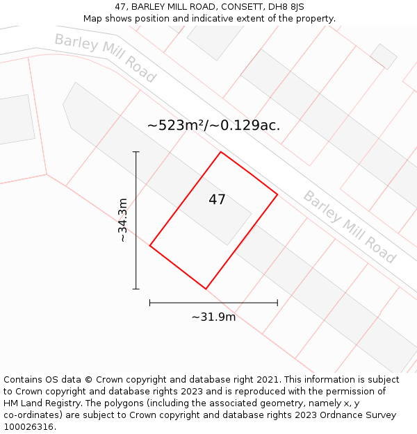 47, BARLEY MILL ROAD, CONSETT, DH8 8JS: Plot and title map
