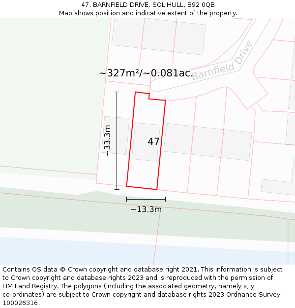 47, BARNFIELD DRIVE, SOLIHULL, B92 0QB: Plot and title map