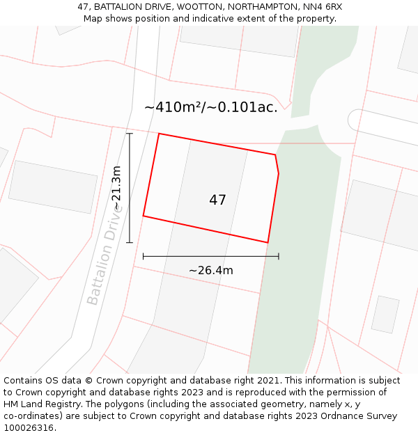 47, BATTALION DRIVE, WOOTTON, NORTHAMPTON, NN4 6RX: Plot and title map