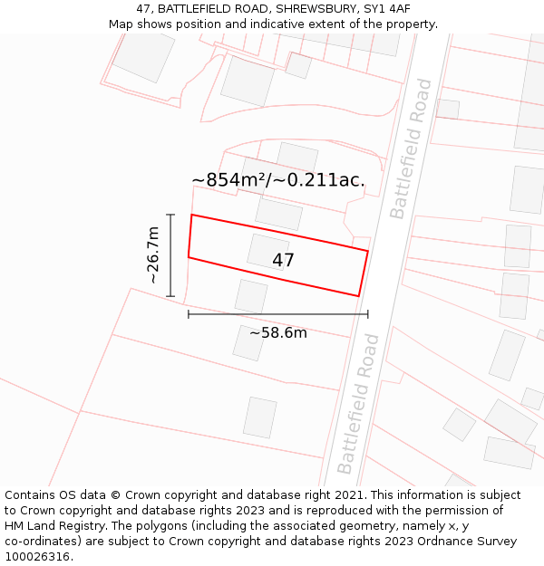47, BATTLEFIELD ROAD, SHREWSBURY, SY1 4AF: Plot and title map