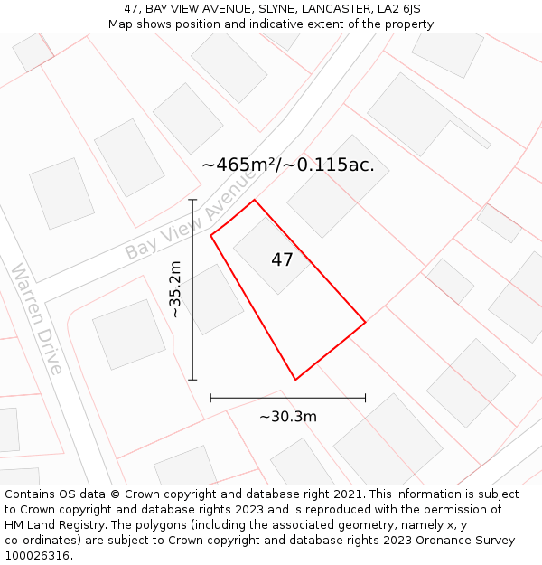 47, BAY VIEW AVENUE, SLYNE, LANCASTER, LA2 6JS: Plot and title map