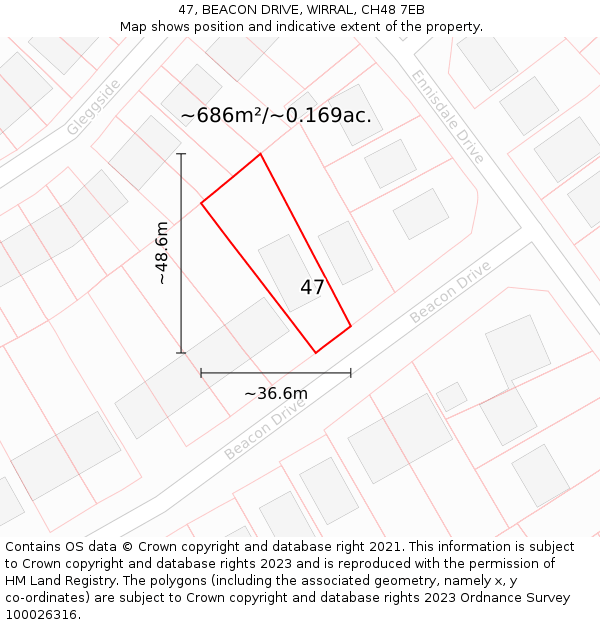 47, BEACON DRIVE, WIRRAL, CH48 7EB: Plot and title map