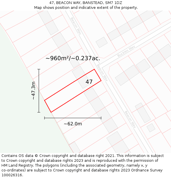 47, BEACON WAY, BANSTEAD, SM7 1DZ: Plot and title map