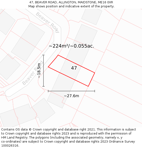 47, BEAVER ROAD, ALLINGTON, MAIDSTONE, ME16 0XR: Plot and title map