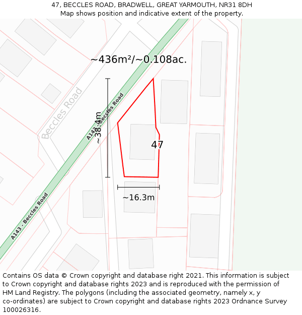 47, BECCLES ROAD, BRADWELL, GREAT YARMOUTH, NR31 8DH: Plot and title map