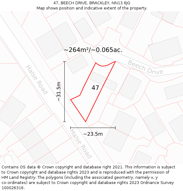47, BEECH DRIVE, BRACKLEY, NN13 6JG: Plot and title map