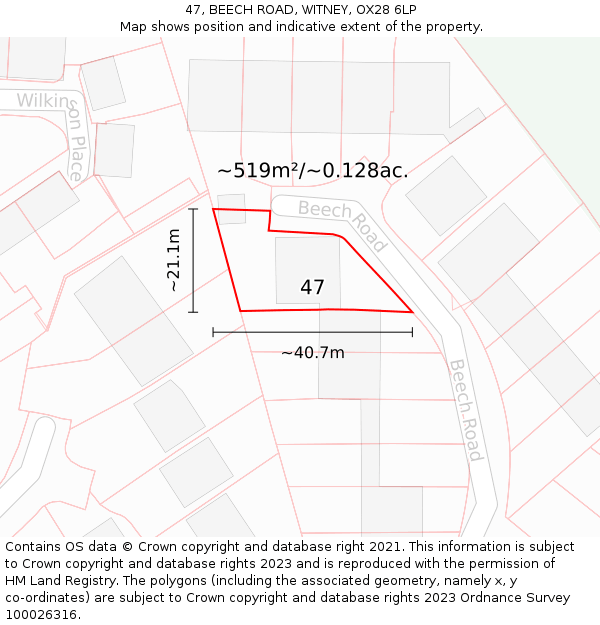 47, BEECH ROAD, WITNEY, OX28 6LP: Plot and title map