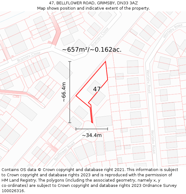 47, BELLFLOWER ROAD, GRIMSBY, DN33 3AZ: Plot and title map