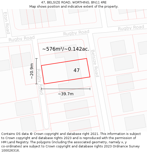 47, BELSIZE ROAD, WORTHING, BN11 4RE: Plot and title map