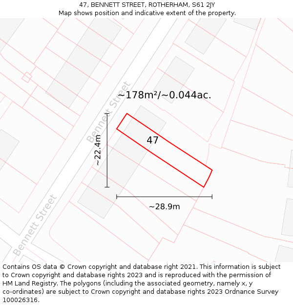 47, BENNETT STREET, ROTHERHAM, S61 2JY: Plot and title map
