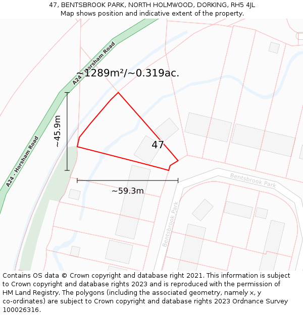 47, BENTSBROOK PARK, NORTH HOLMWOOD, DORKING, RH5 4JL: Plot and title map