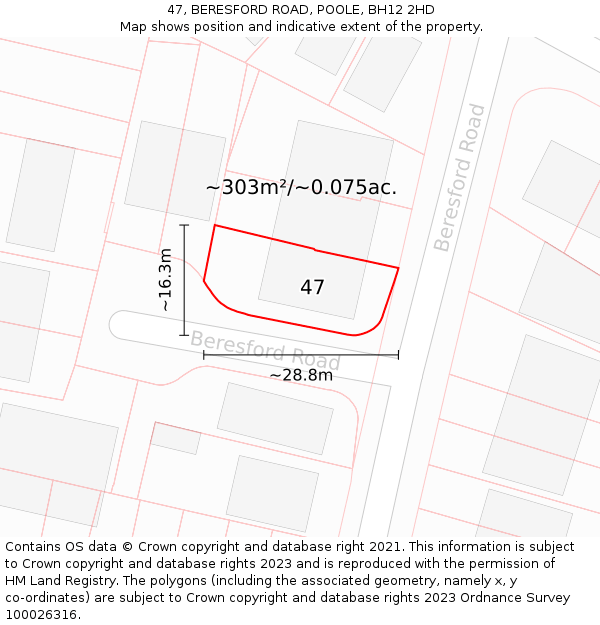 47, BERESFORD ROAD, POOLE, BH12 2HD: Plot and title map