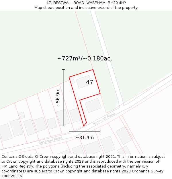47, BESTWALL ROAD, WAREHAM, BH20 4HY: Plot and title map
