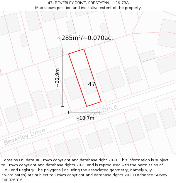 47, BEVERLEY DRIVE, PRESTATYN, LL19 7RA: Plot and title map