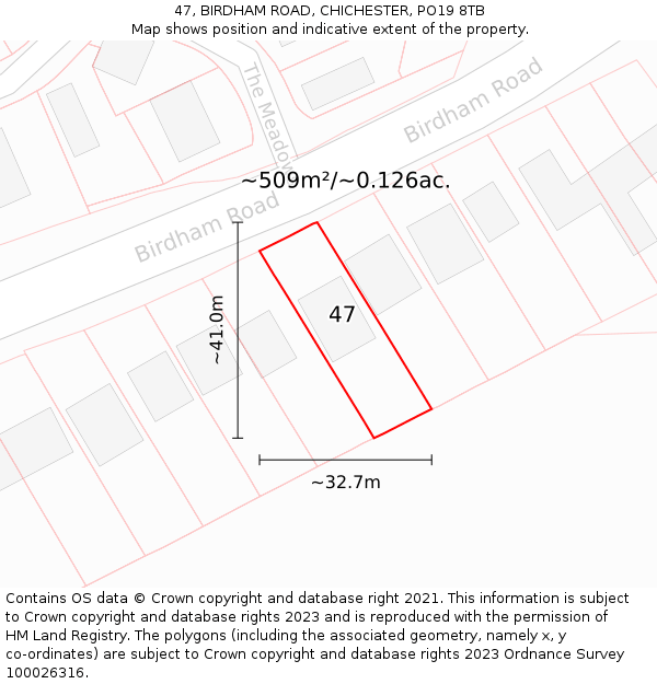 47, BIRDHAM ROAD, CHICHESTER, PO19 8TB: Plot and title map