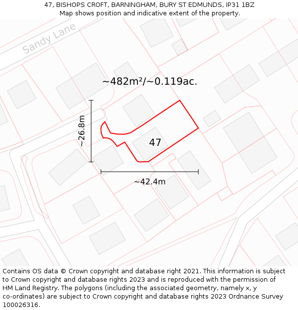 47, BISHOPS CROFT, BARNINGHAM, BURY ST EDMUNDS, IP31 1BZ: Plot and title map