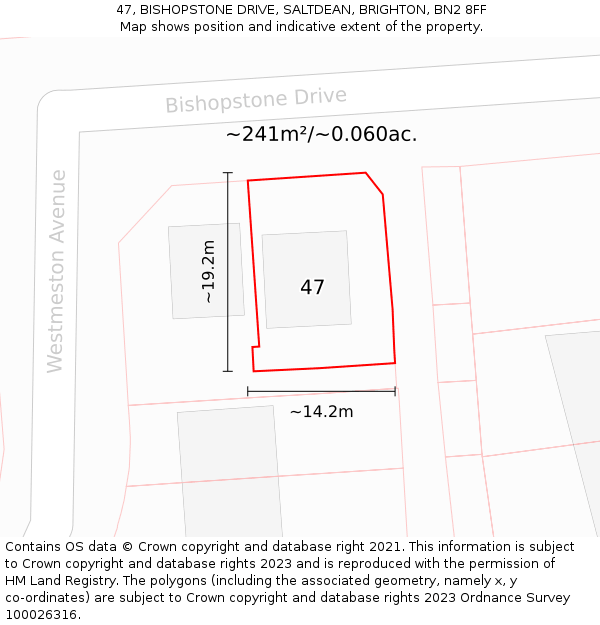 47, BISHOPSTONE DRIVE, SALTDEAN, BRIGHTON, BN2 8FF: Plot and title map