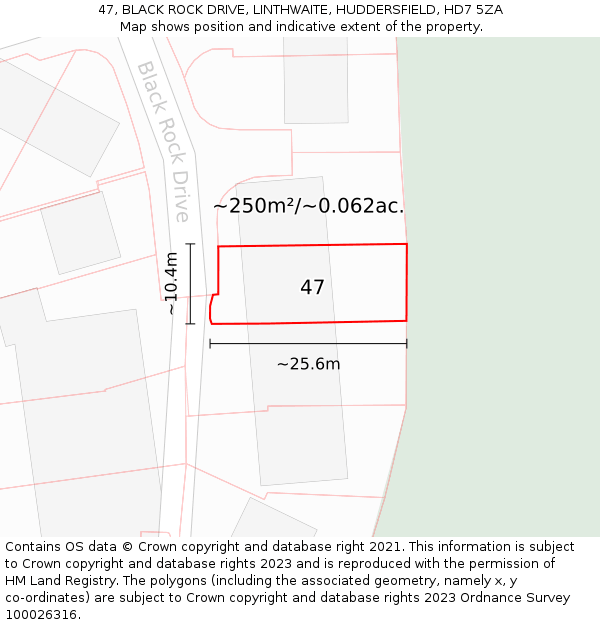 47, BLACK ROCK DRIVE, LINTHWAITE, HUDDERSFIELD, HD7 5ZA: Plot and title map