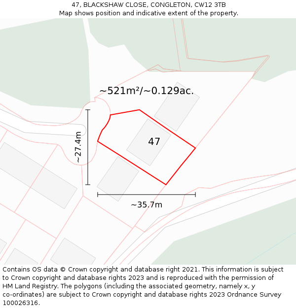 47, BLACKSHAW CLOSE, CONGLETON, CW12 3TB: Plot and title map